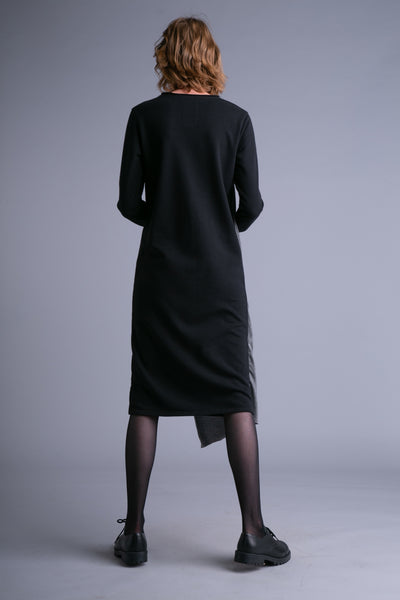 Drapiertes Kleid | Schwarz, grau