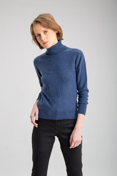 Women's seamless turtleneck sweater | Dark blue