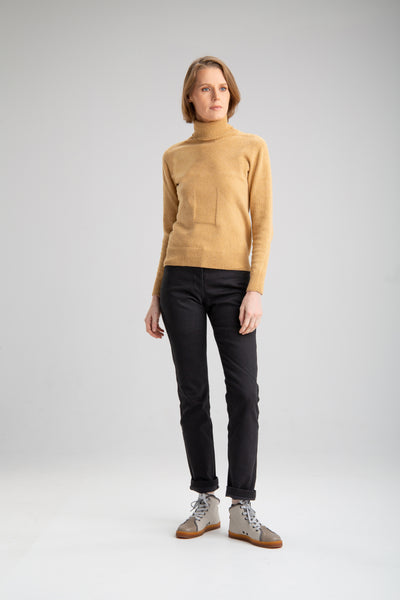 Naiste õmblusteta kõrge kaelusega sviiter | Kollane