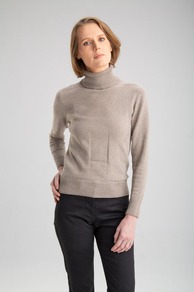 Women's seamless turtleneck sweater | Beige