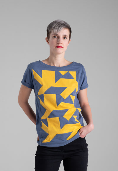 AUS/KARU lion up-shirt for women | Blue, yellow