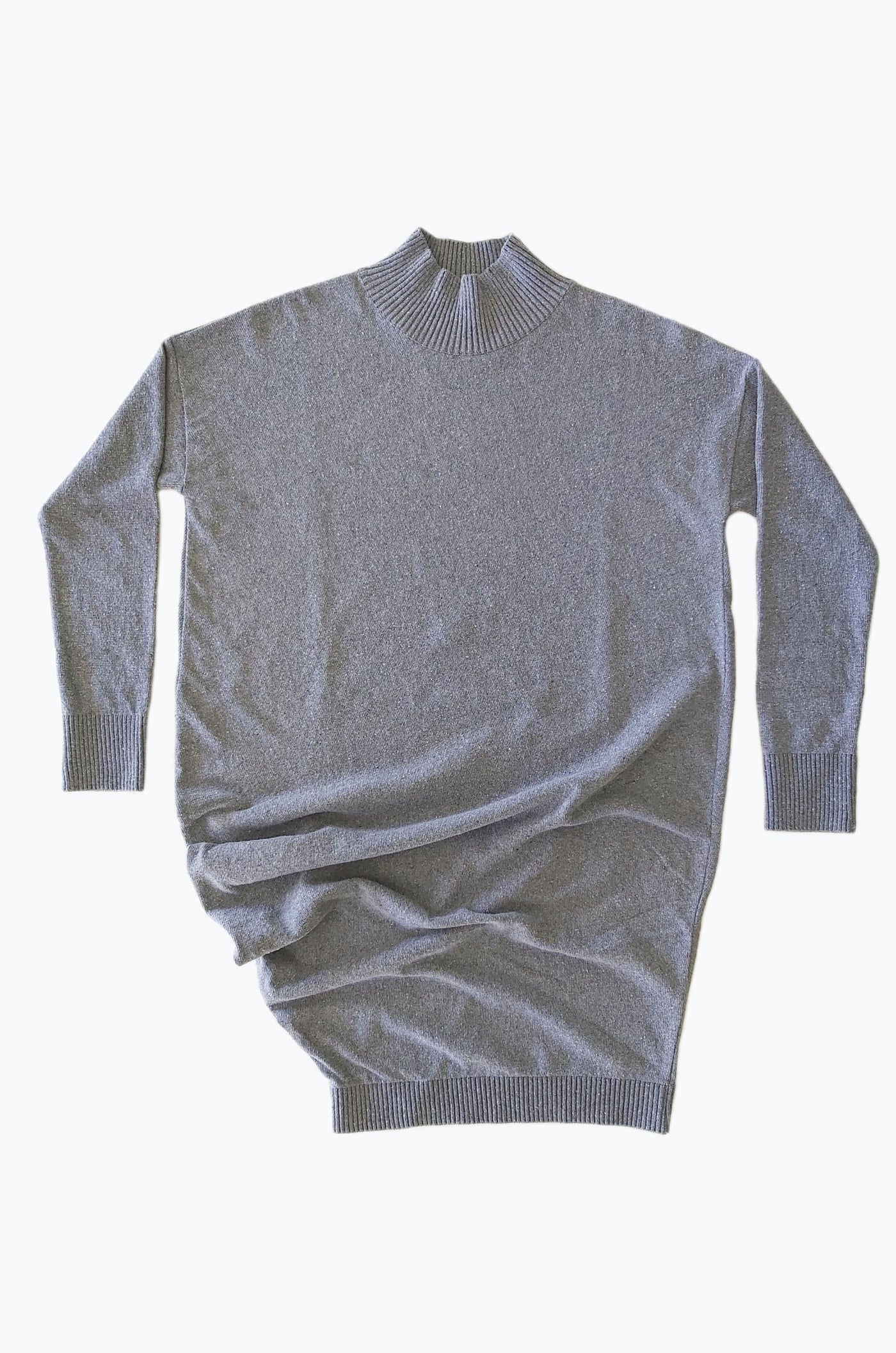 Asymmetric knitted dress with turtleneck | Light grey - Reet Aus